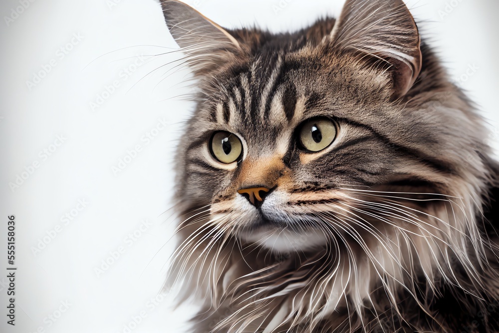 Close-up of a cat isolated on a white background. Generative AI