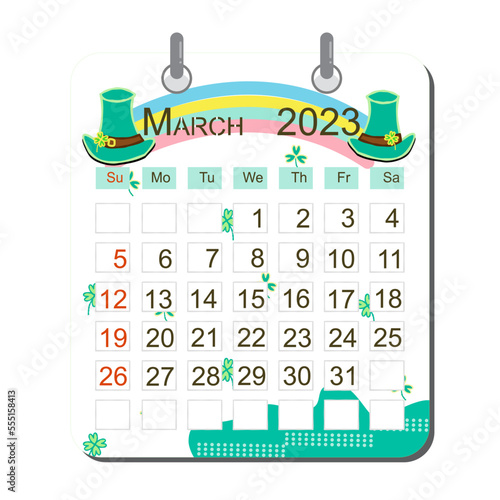 Calendar date pastel colorful march 2023 illustration 