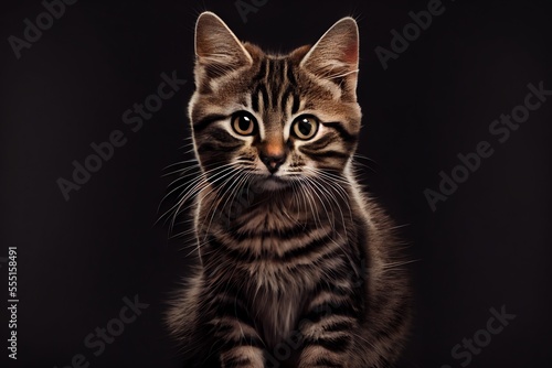 Close-up of a cat isolated on a black background. Generative AI