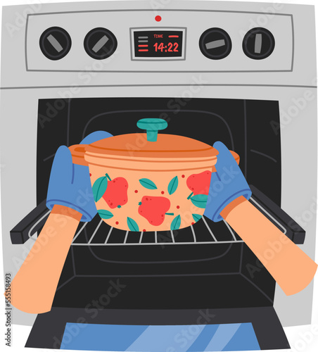 Cooking in electric oven flat icon Kitchen utensil