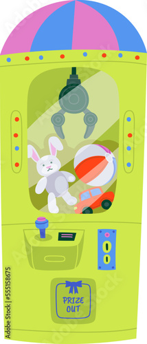 Claw crane grabber machines flat icon Entertainment service