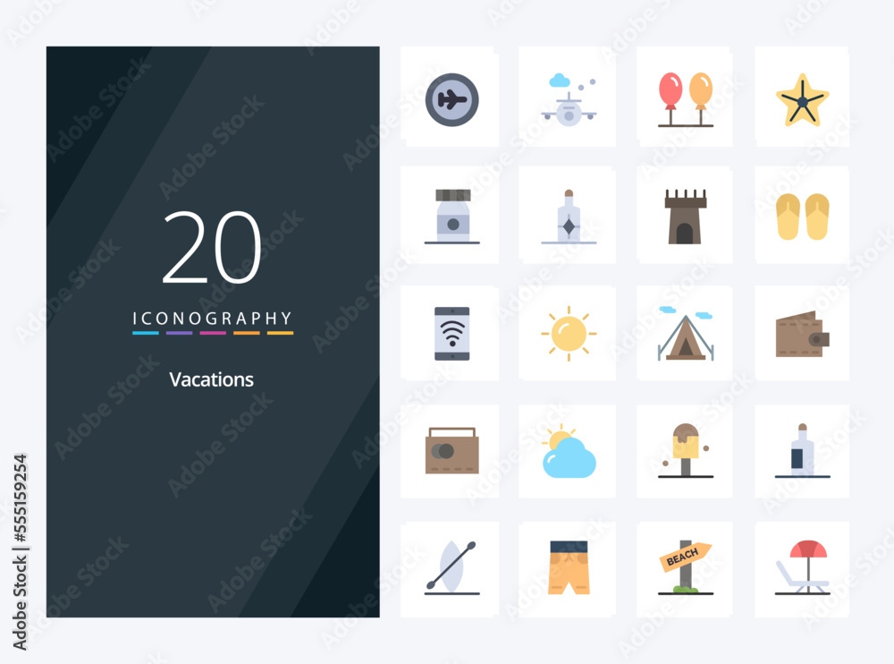 20 Vacations Flat Color icon for presentation