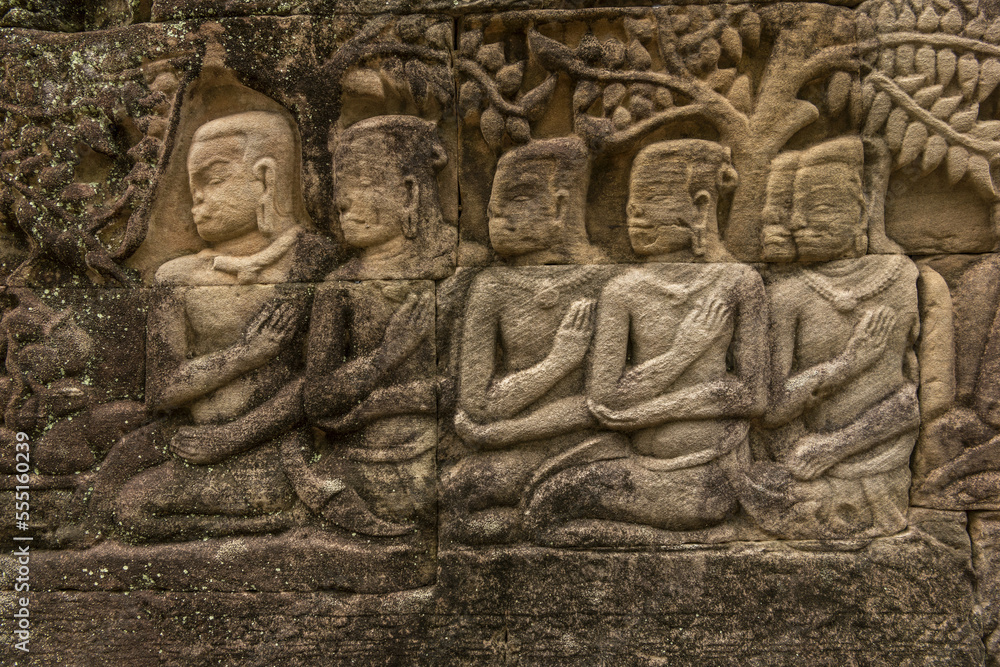 Bayon temple bas-relief of five seated men, Angkor Wat; Siem Reap, Siem Reap Province, Cambodia Bayon temple bas-relief of five seated men, Angkor Wat; Siem Reap, Siem Reap Province, Cambodia