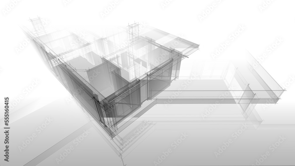 Fototapeta premium house building sketch architecture 3d illustration