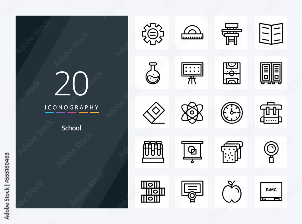 20 School Outline icon for presentation