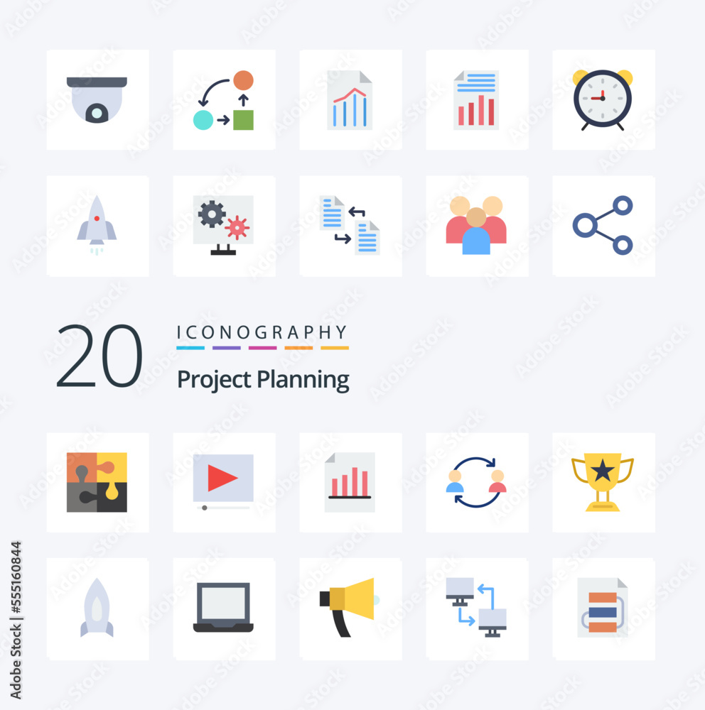 20 Project Planing Flat Color icon Pack like user replace document employee sheet