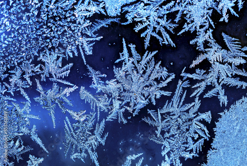 Extreme close-up of frost patterns on a window; Calgary, Alberta, Canada photo
