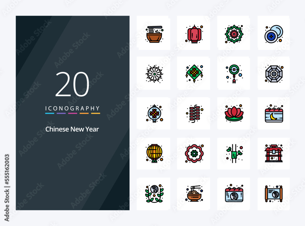 20 Chinese New Year line Filled icon for presentation
