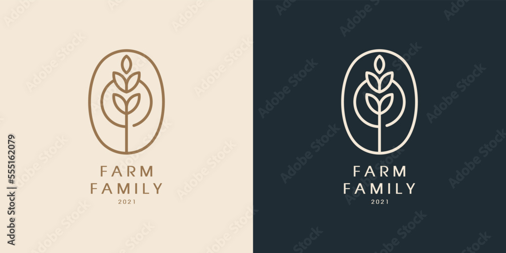 Farm family leaf luxury monoline logo design Farm family leaf luxury monoline logo design