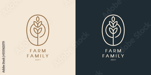 Farm family leaf luxury monoline logo design