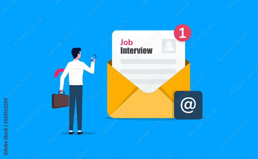 A man received an job interview invitation by an email, invitation to find the best candidates, job offer for applicant A man received an job interview invitation by an email, invitation to find the best candidates, job offer for applicant