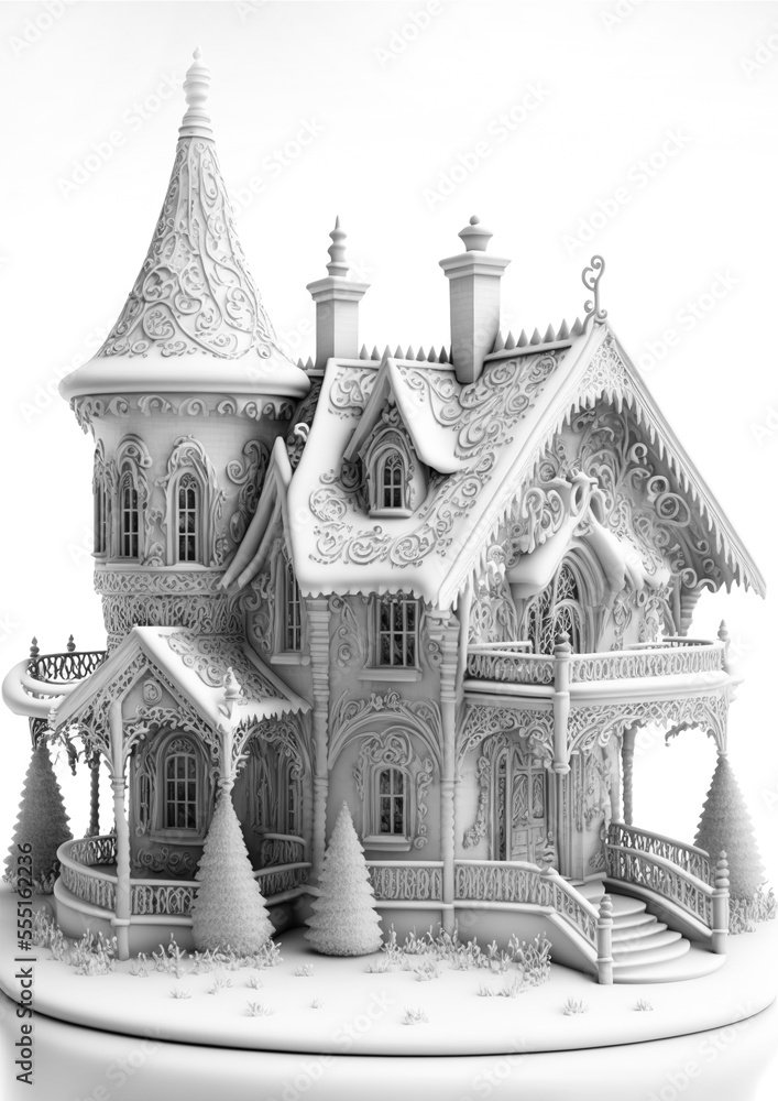 Gingerbrad house vintage style grayscale coloring page, Christmas threats, Generative AI