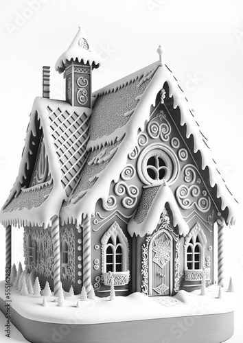 Gingerbrad house vintage style grayscale coloring page, Christmas threats, Generative AI photo