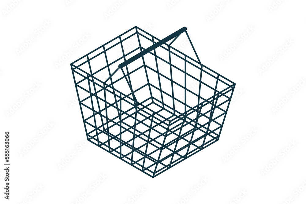 Store basket on white isolated background. Empty realistic wire basket. Store basket on white isolated background. Empty realistic wire basket.