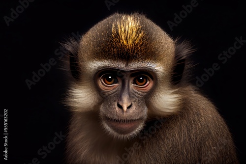 Close-up of a Monkey isolated on a black background. Generative AI