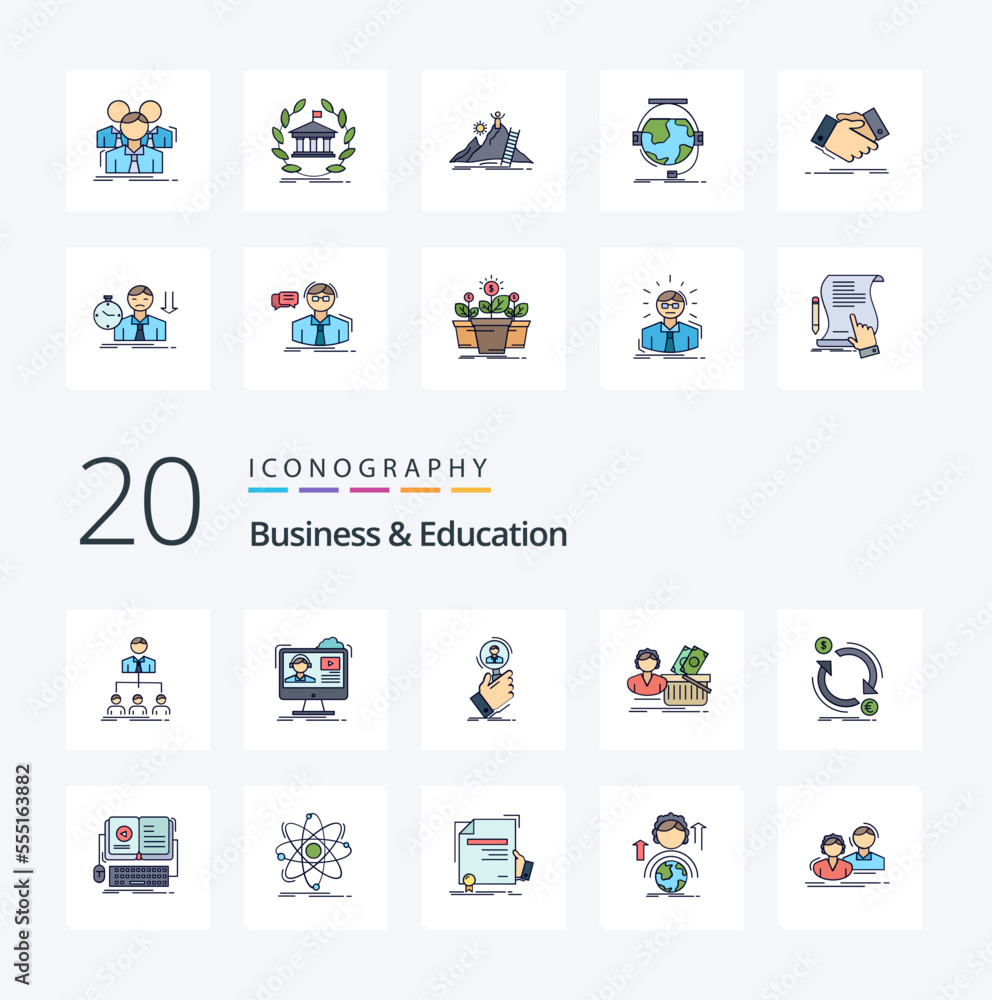 20 Business And Education Line Filled Color icon Pack like basket salary online people find