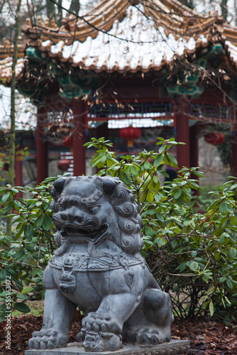 stone lion statue in chinese temple