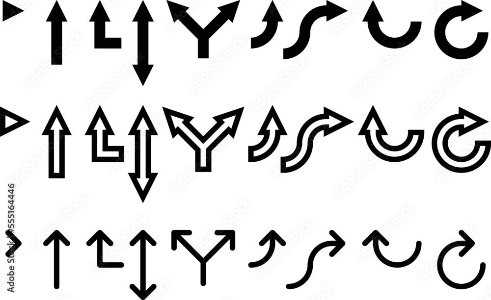 Arrow collection in three different styles. Editable stroke. Arrow collection in three different styles. Editable stroke.