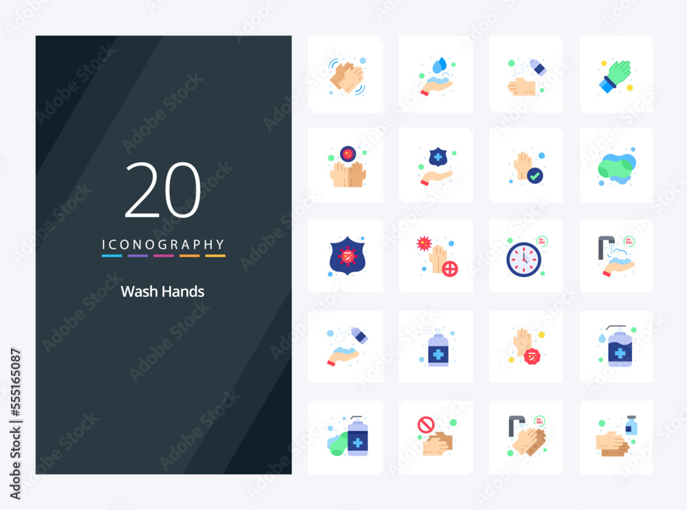 20 Wash Hands Flat Color icon for presentation