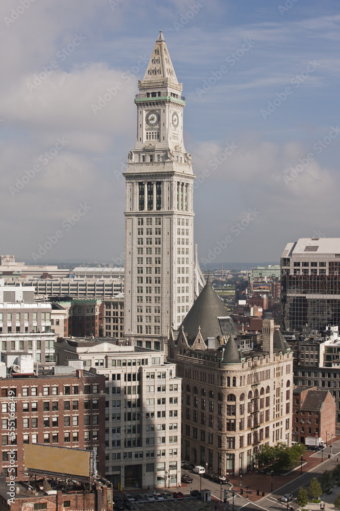 Buildings in a city, Rose Kennedy Greenway, Custom House Tower, Grain And Flour Exchange Building, Boston, Suffolk County, Massachusetts, USA Buildings in a city, Rose Kennedy Greenway, Custom House Tower, Grain And Flour Exchange Building, Boston, Suffolk County, Massachusetts, USA