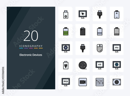 20 Devices line Filled icon for presentation