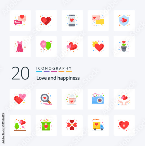 20 Love Flat Color icon Pack like love photo coffee love camera