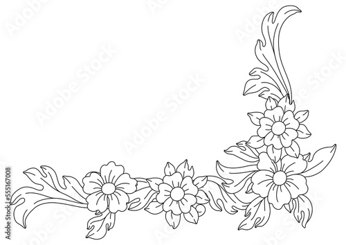 Decorative floral corner in baroque style. Black curling plant.
