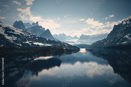 Lake in the mountains, little fog