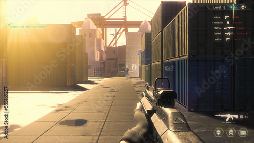 Fotografie Video Game Mock-up Concept: Game play 3D Shooter Online Multiplayer Battle