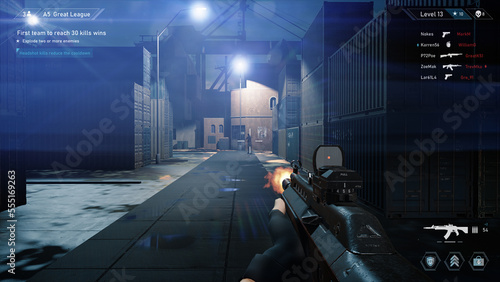 Fotografiet Night Video Game Mock-up Concept: Game play of Multiplayer 3D Shooter