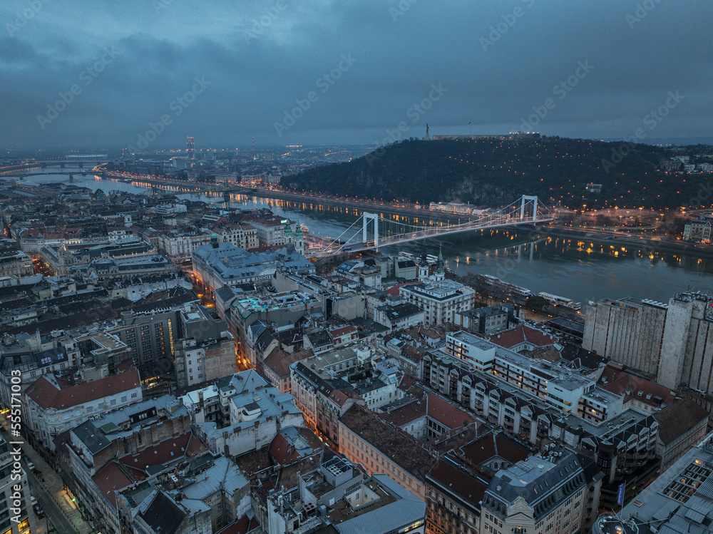 Aerial view of the city and architecture of Budapest, Hungary