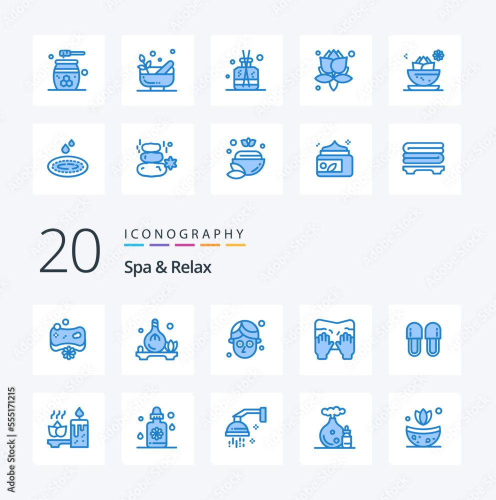 20 Spa And Relax Blue Color icon Pack like hygiene beauty cucumber text type