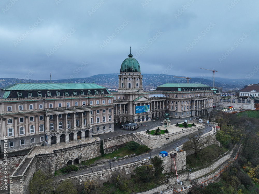 Aerial view of the castle in the city of Budapest, Hungary