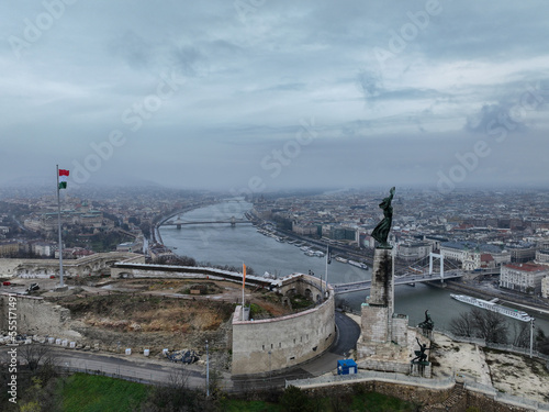 Aerial view of the Citadel fortress in the city of Budapest, Hungary