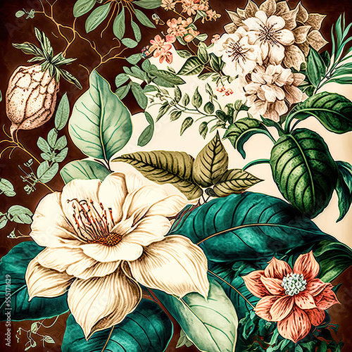 Florale Elemente Vintage Achtergrond Achtergrond Cover AI Kunst Generatieve AI Digitale ART © Korea Saii