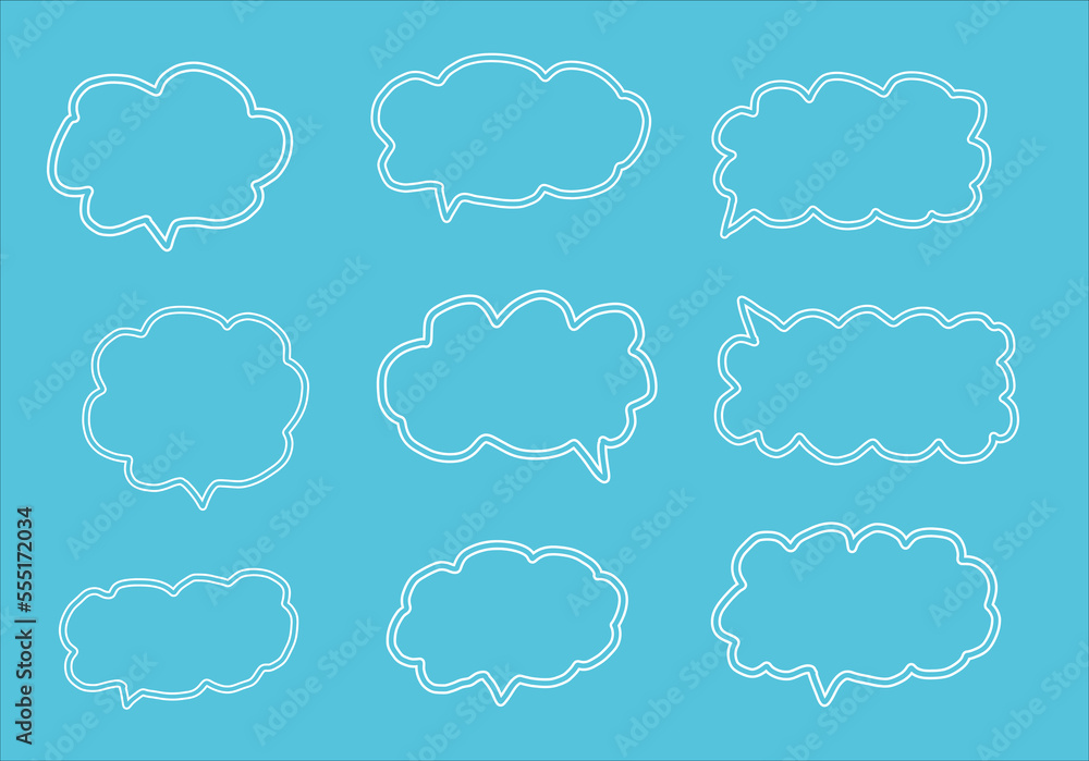 message cloud box speech bubbles. Blank empty vector speech bubbles. Cartoon balloon word design  elements for decoration blue color