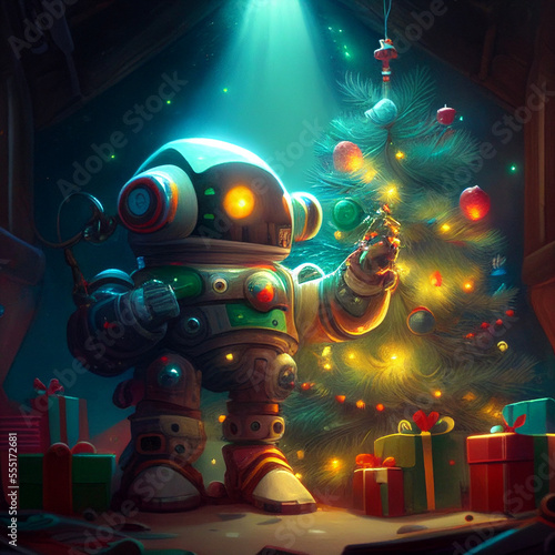 robot with Christmas tree