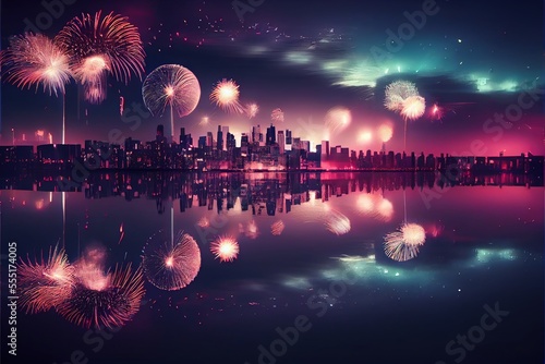 New year s eve fireworks  city skyline - generative ai