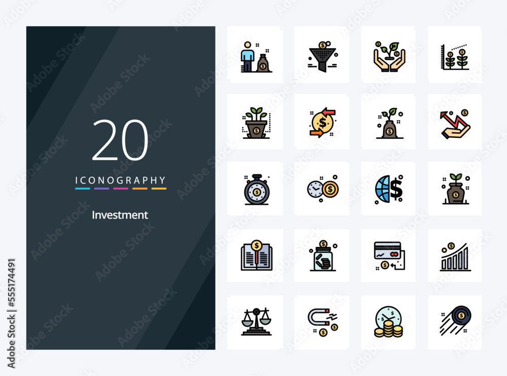20 Investment line Filled icon for presentation