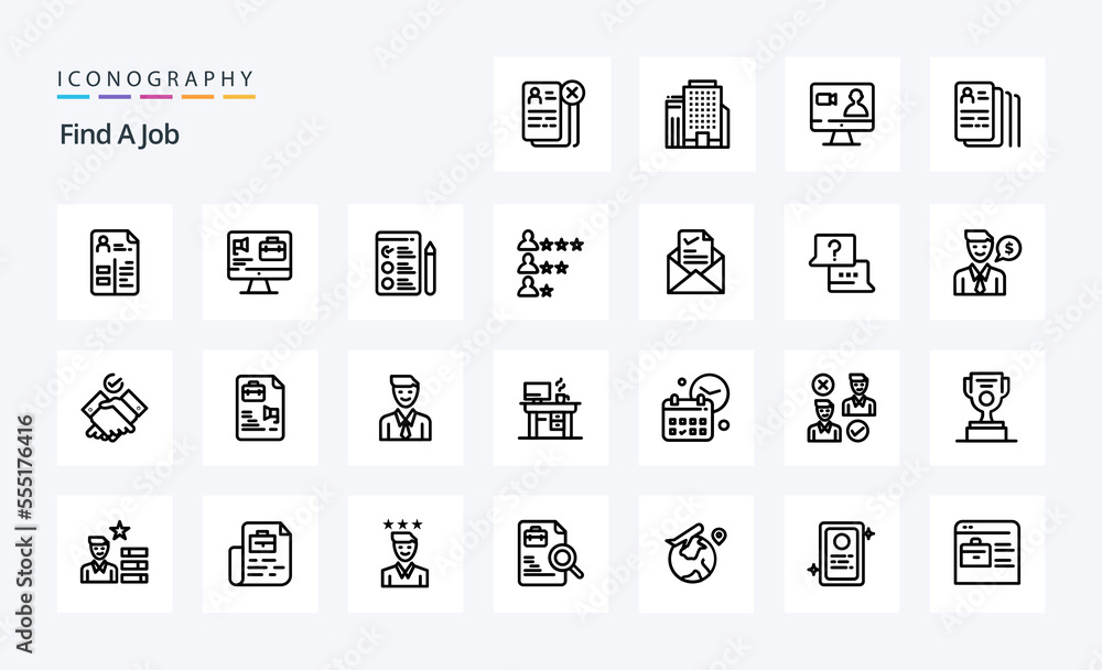 25 Find A Job Line icon pack