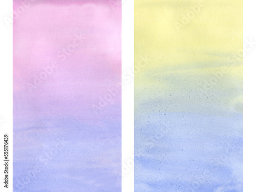 Pink, blue and yellow watercolor background. Abstract lavender and pink backgrounds collection with gradient and hand drawn stains and spot