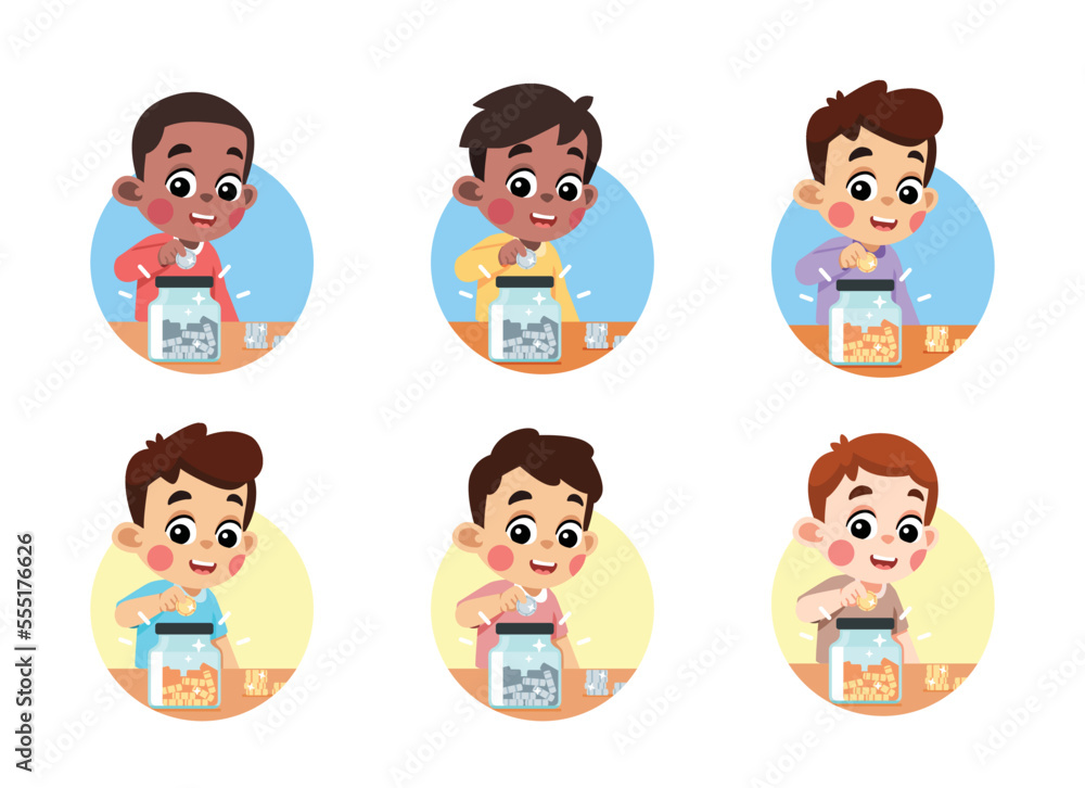 Kid Saving Money Putting into a Jar