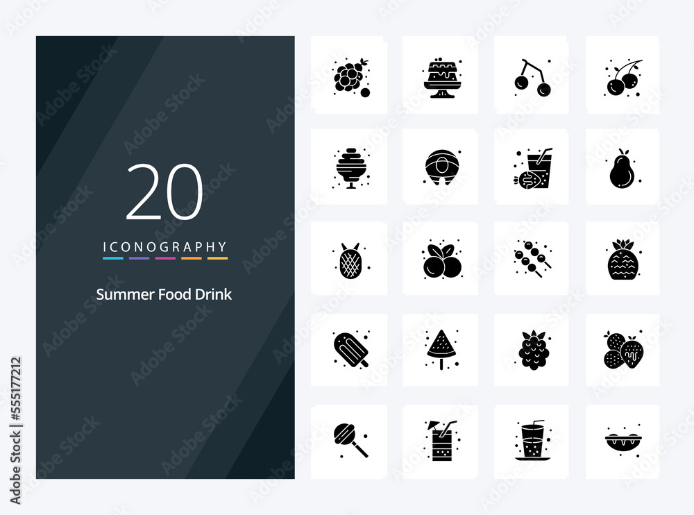 20 Summer Food Drink Solid Glyph icon for presentation