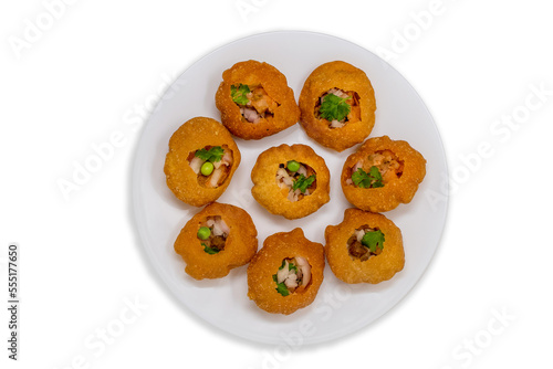 Popular tasty favourite indian street food pani puri, panipuri, Golgappe or gol gappe chaat item in mumbai, delhi