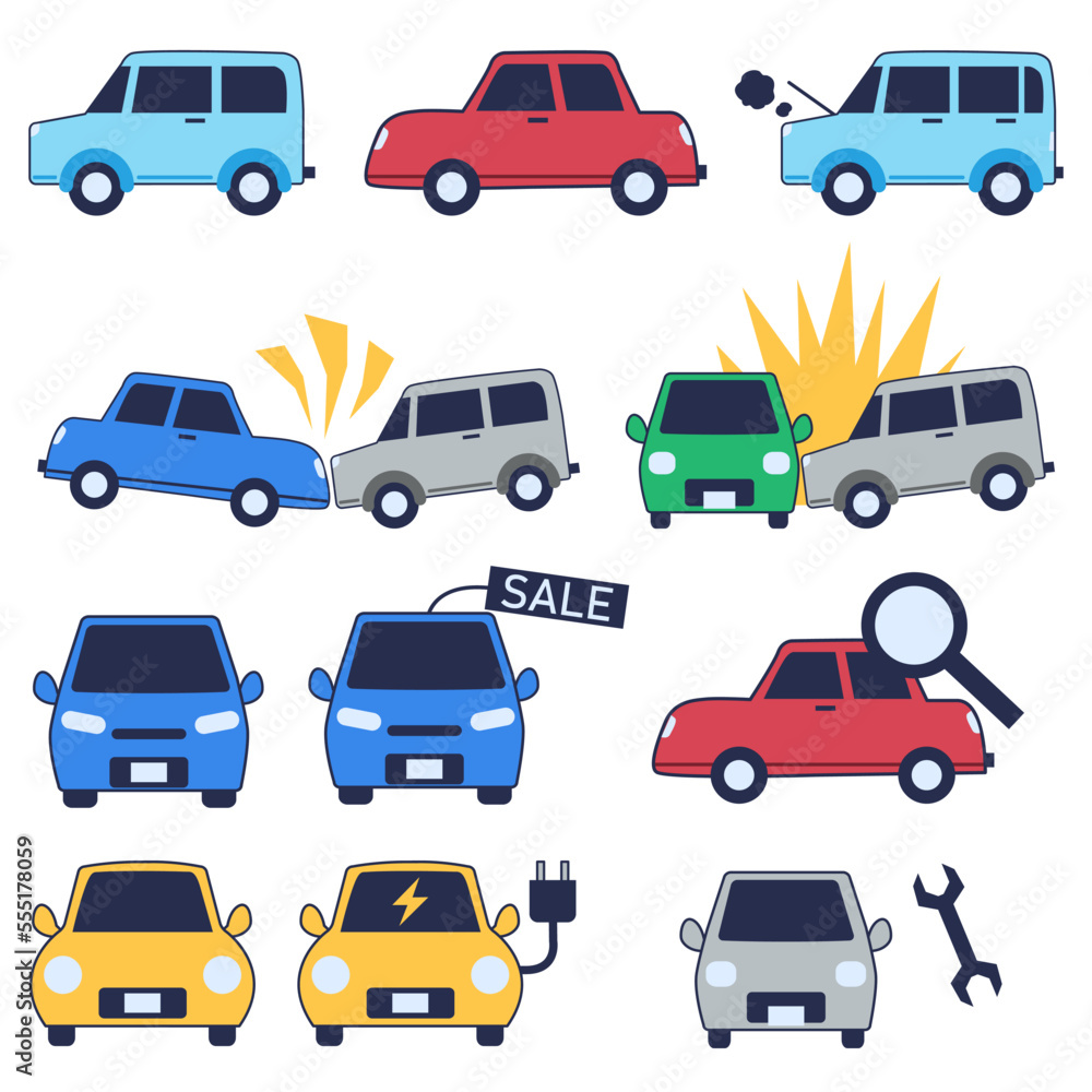 色々な自動車のアイコンのセット 交通事故・トラブル 色々な自動車のアイコンのセット 交通事故・トラブル