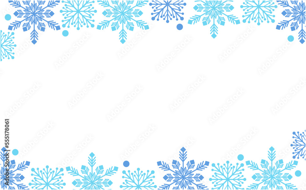 冬の青い雪の結晶モチーフのフレーム