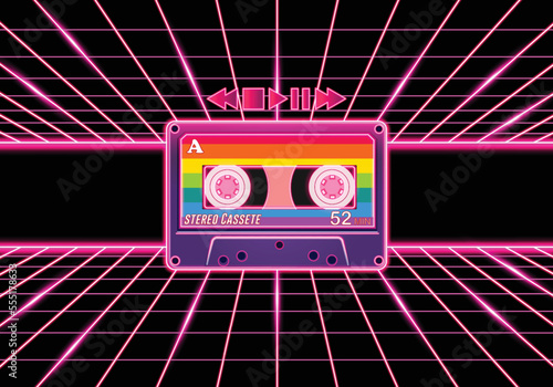 Retro Cassete with Sparking Neon Color photo