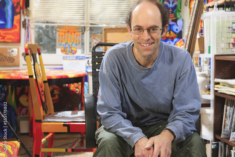 Portrait of an artist with Asperger's in his studio Portrait of an artist with Asperger's in his studio