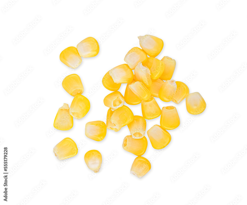 Corn seeds isolated on white background. Top view Corn seeds isolated on white background. Top view