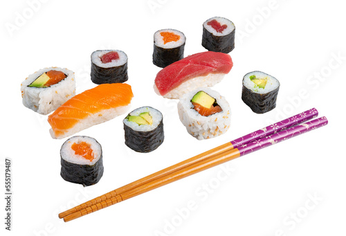Set of sushi roll and nigiri